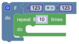 An if-do block with two blocks connected to it. A numeric comparison block is connected to the if input and a repeat block is connected to the do input.