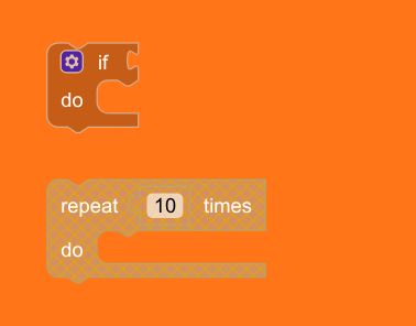 An 'if do' block and a 'repeat 10 times' block, both of which are disabled. The 'if do' block is solid brown and the 'repeat 10 times' block has a cross-hatch pattern.