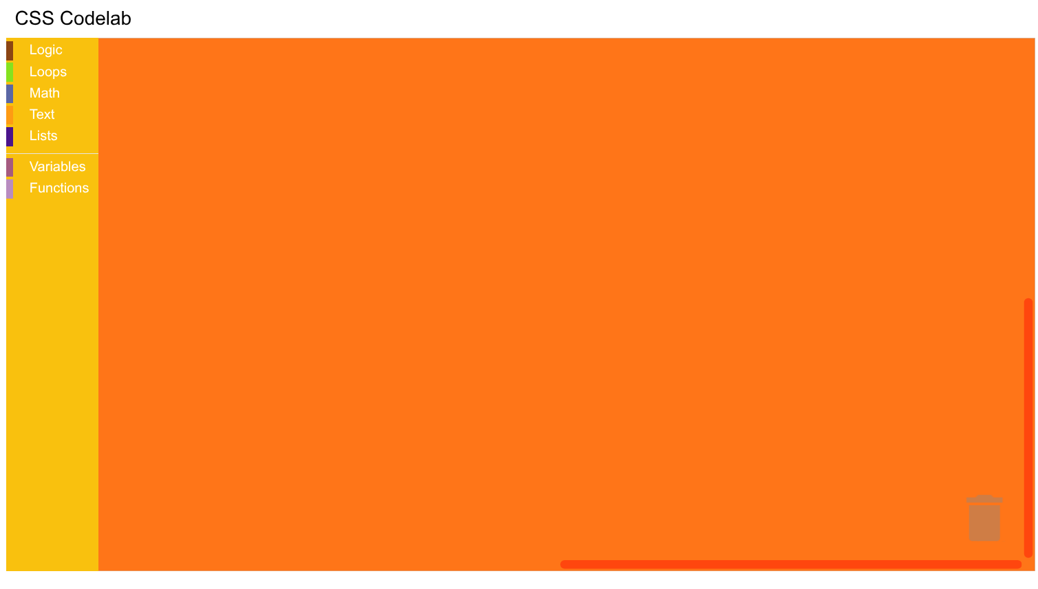 A Blockly editor with Halloween colours next to each category.