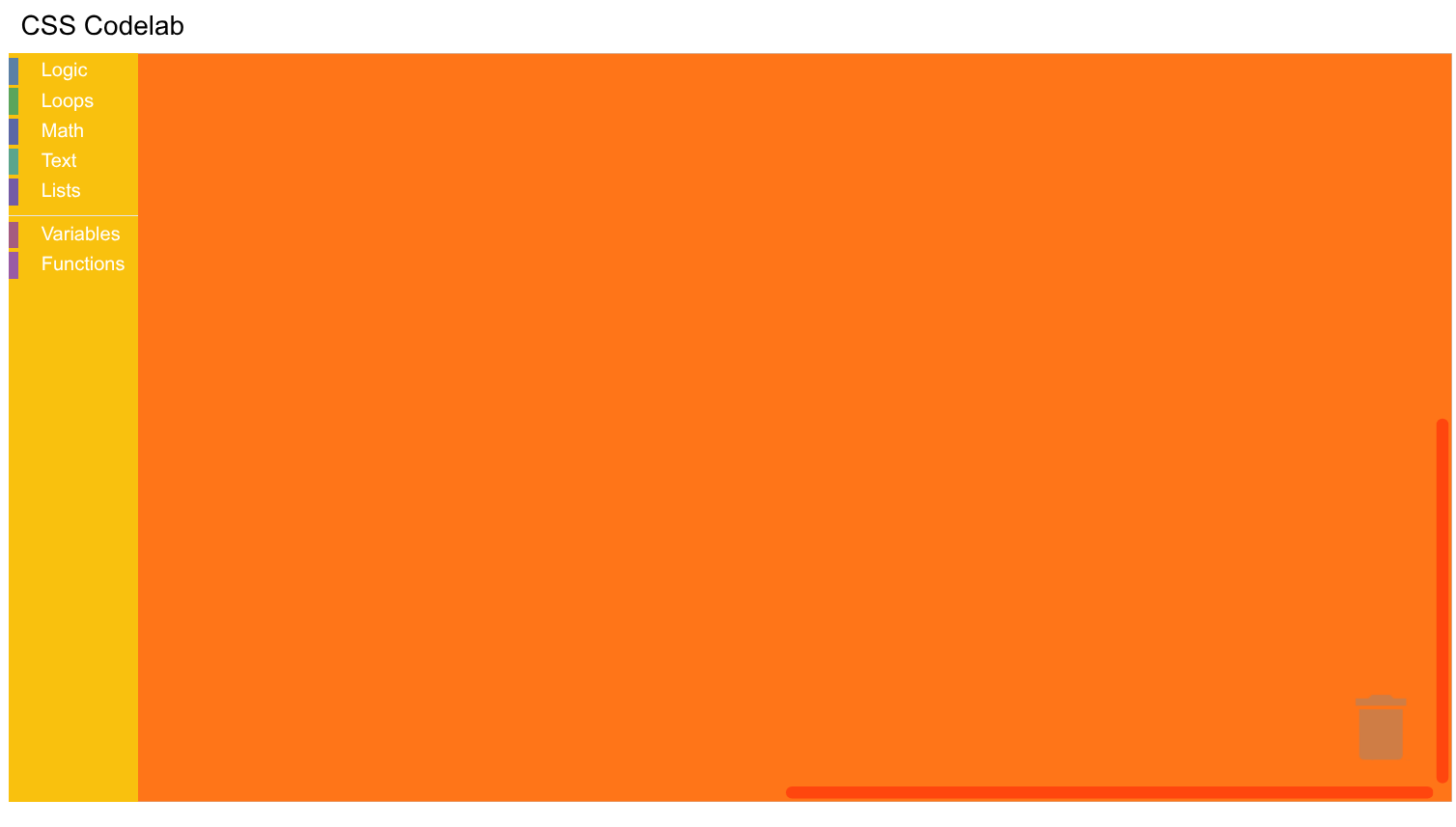 A Blockly editor with Halloween colors.