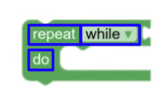 A block with three fields: the label "repeat", a dropdown with the "while" option chosen, and the label "do".